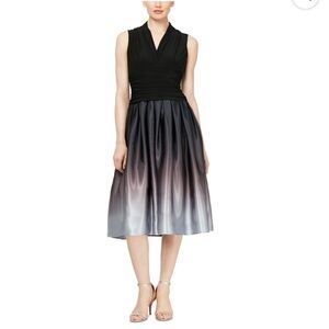 NWT SLNY‎ Women’s A-Line Black Ombre Midi Dress Cocktail Wedding Sleeveless
